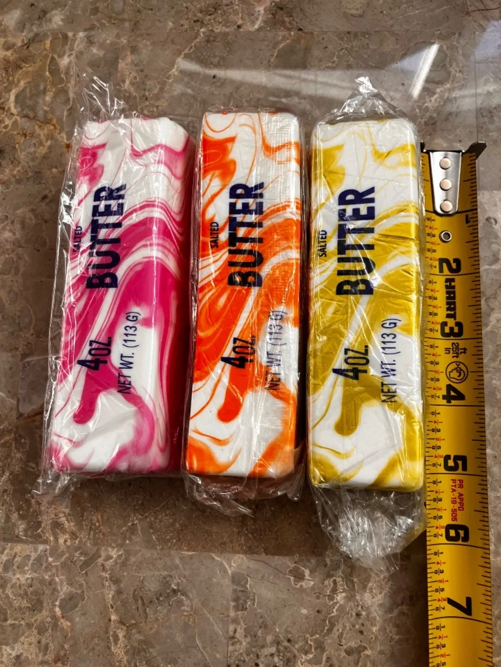Swirl Butter Stick Squishy Toy Set of 3 Pink Orange Yellow 5.5